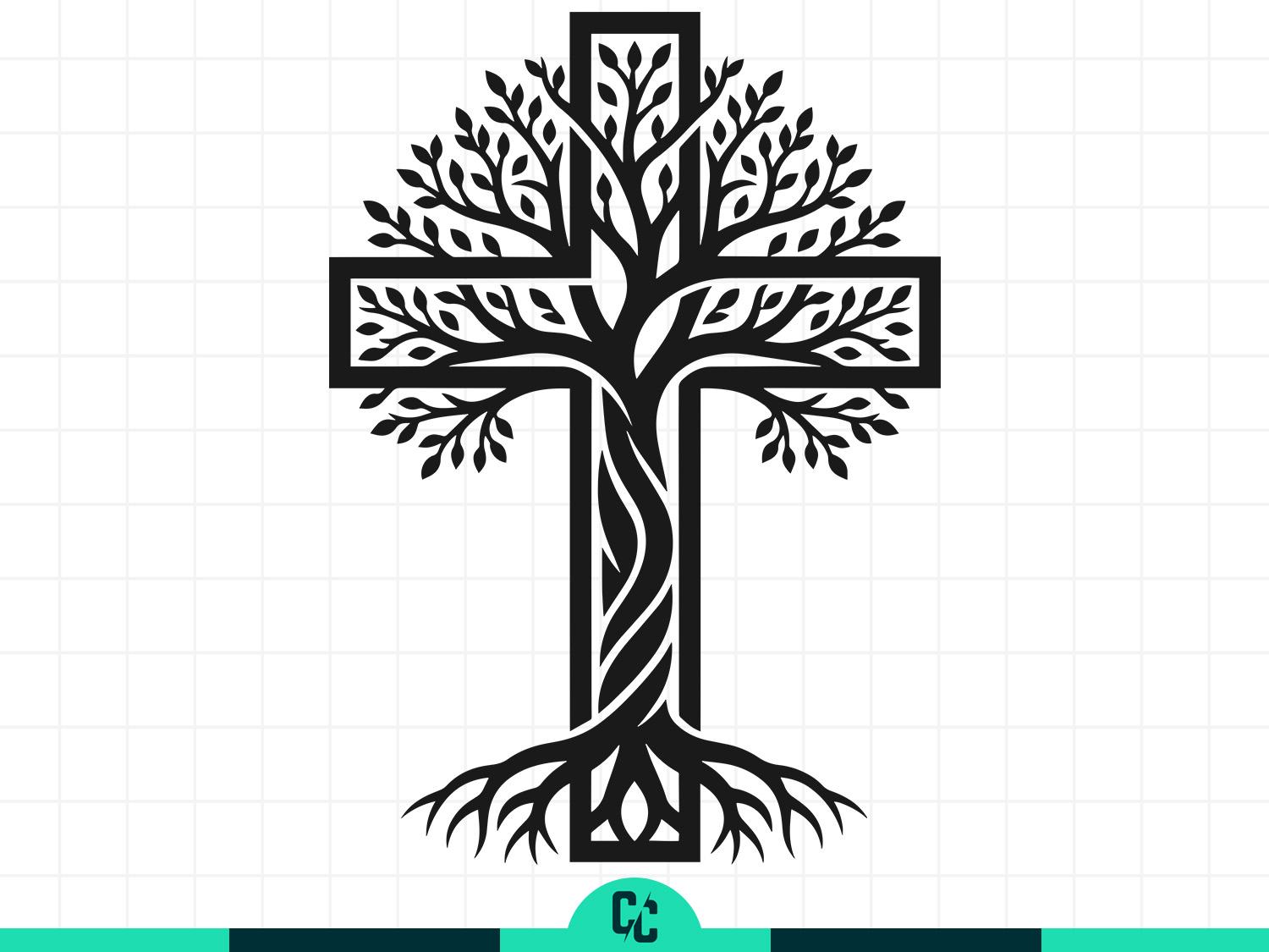 Tree of Life Cross SVG, Christian Cross With Roots and Leaves ...