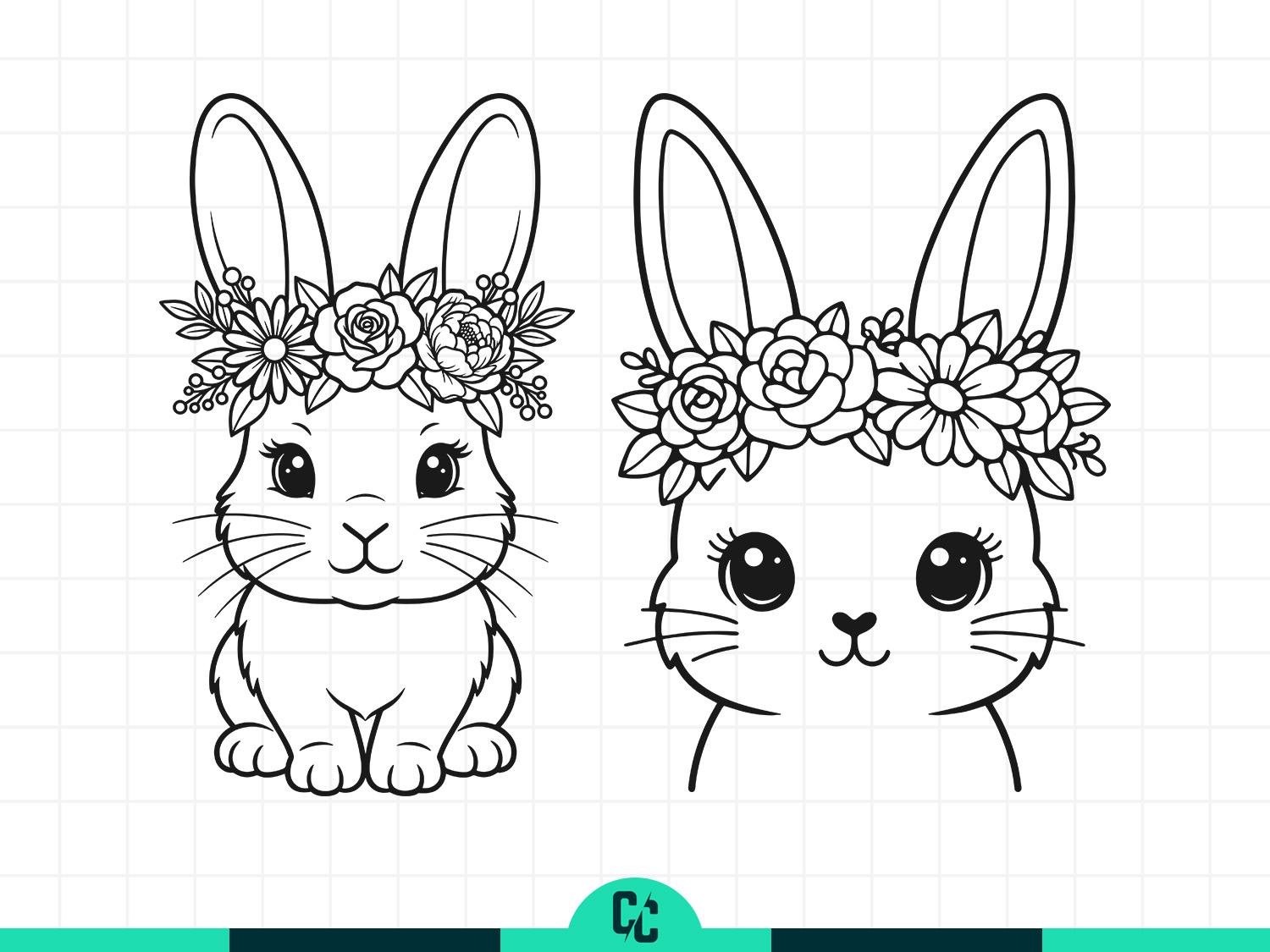 Flower Bunny Svg, Cute Rabbit Face Svg, Floral Easter Bunny Svg for T ...
