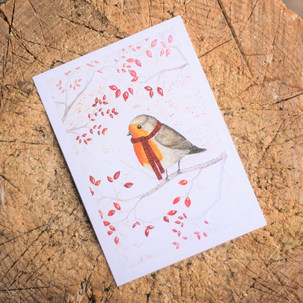 Postkarte "Rotkehlchen mit Hagebutten" DIN A6