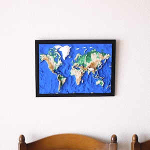 3D Map - A4 World Map with Topography and Bathymetry