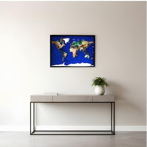 3D Relief World Map A2 - Intricate Terrain Wall Art, Atlantic Centered, High-Definition Topographic Map for Office Decor, Gift for Travelers