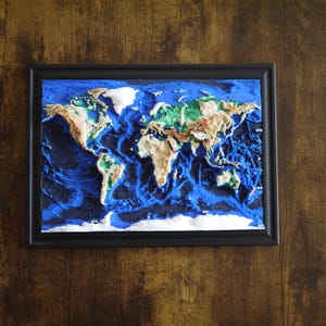 Mapa del mundo 3D Edición Premium B5 - Topografía realista del océano y la Antártida - Versión 2