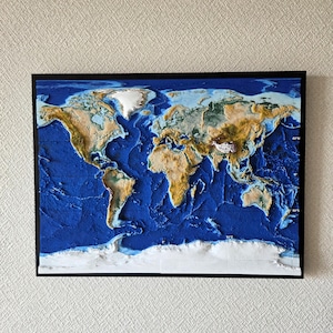 High-Precision 3D Relief World Map B4 (15.2" x 11.0") - Professional Topography & Ocean Floor Art | NOAA ETOPO Data | Handcrafted in Japan