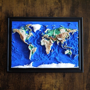 Carte du monde 3D Édition Premium - B5 - Topographie réaliste des océans et de l'Antarctique