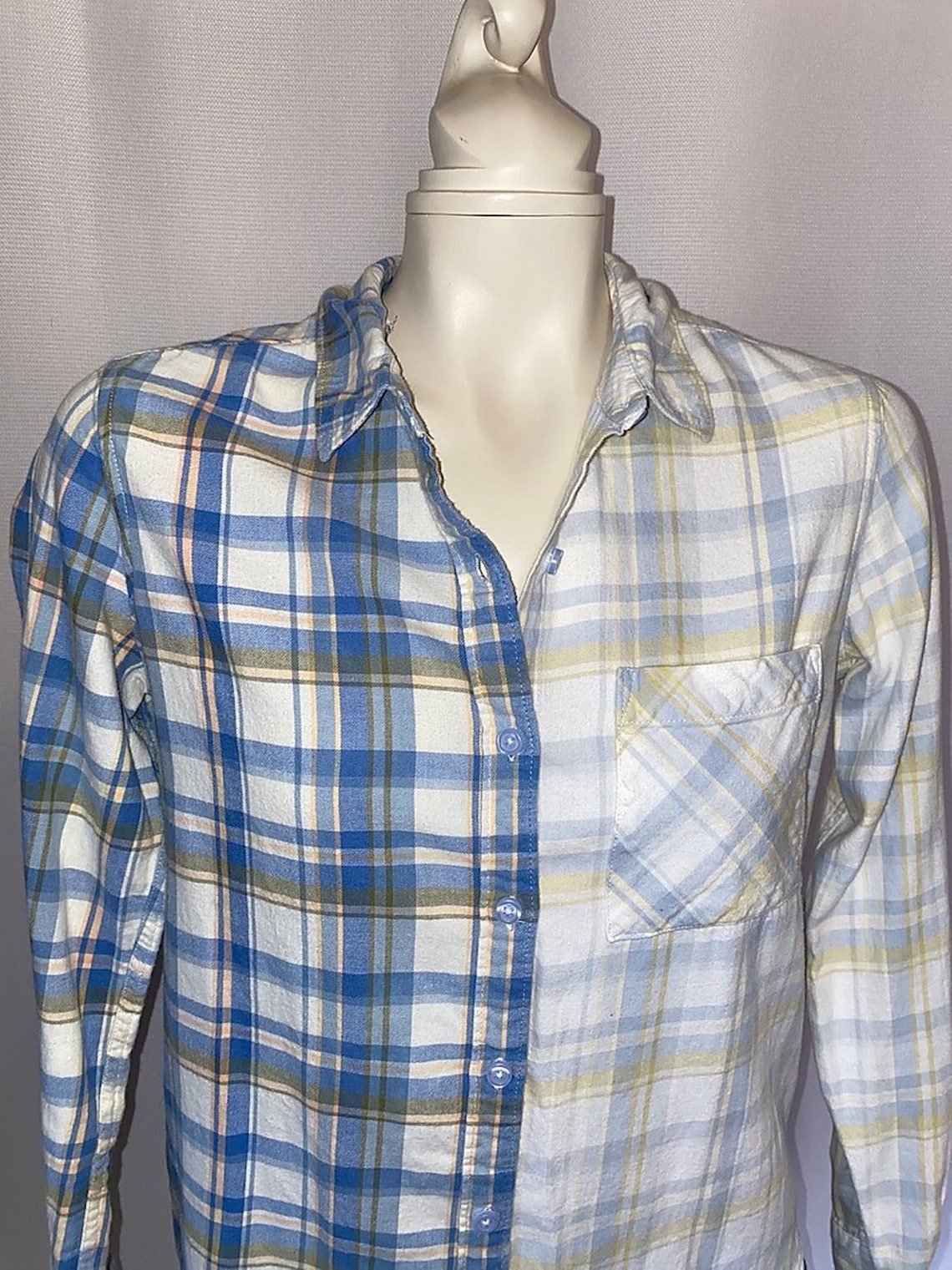 Size S Half and Half Colored Dip Dyed Button Down Shirt Etsy