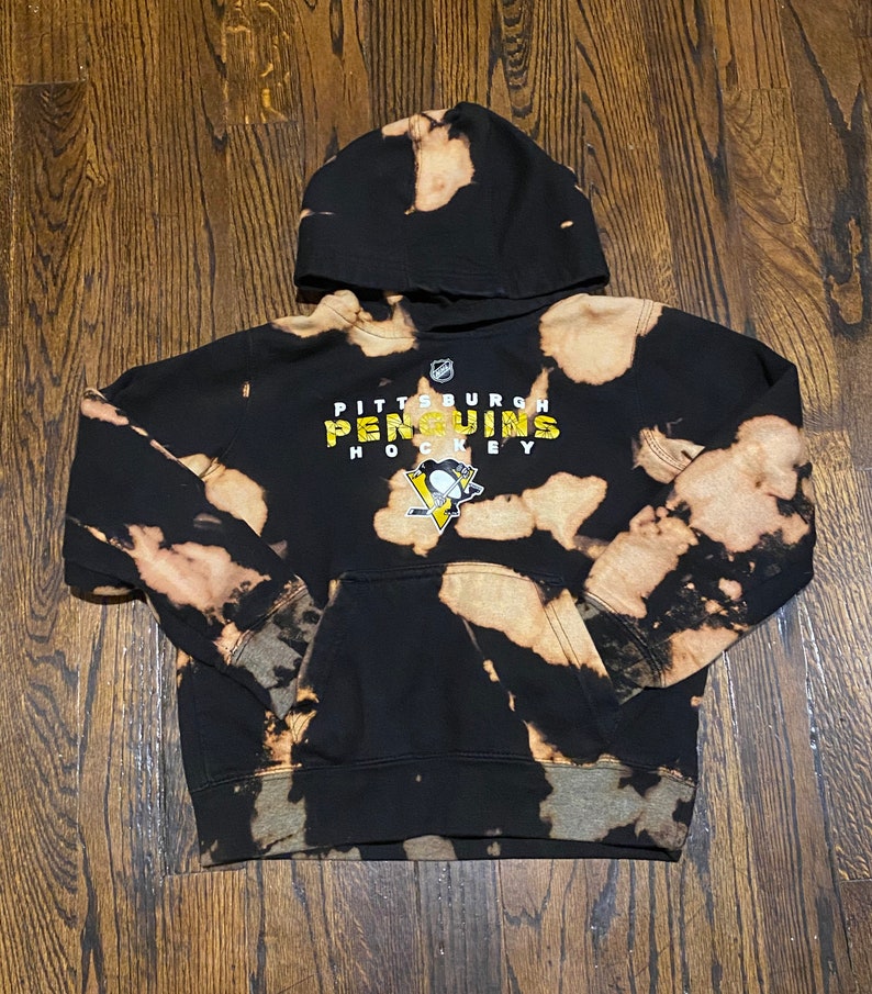 Size S Kids Bleached Pittsburgh Penguins Hockey Hoodie
