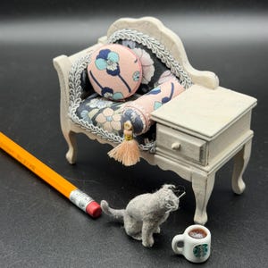 Martha - dollhouse miniature settee-with-table in Liberty of London fabric