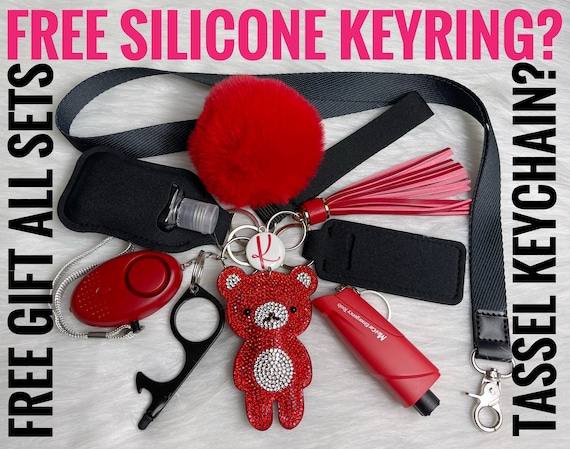 Rhinestone Bear Safety Keychain Set: Monogrammed Protection Keychains