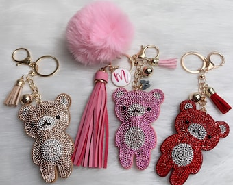 CRYSTAL BEAR TEDDY Bling Bear Monogram Keyring Cute Gift Keychain, Gift for her