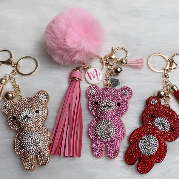 CRYSTAL BEAR TEDDY Bling Bear Monogram Keyring Cute Gift Keychain, Gift for her