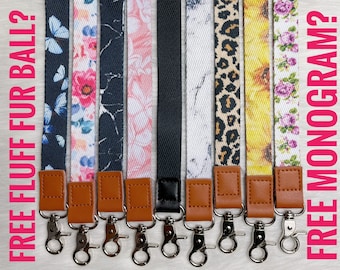 Floral Teacher Lanyard with Leather Accent, Keychain Holder