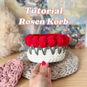 Video tutorial for the &quot;Rose&quot; basket design by Iraknithome | Basket tutorial | Crochet basket | Storage basket |