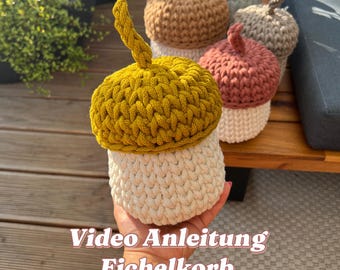 Video Tutorial Acorn Basket with Iraknithome / Tutorial Acorn Basket / Autumn Acorn Basket Video Tutorial
