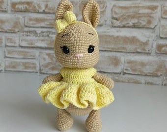 Personalized Crochet Bunny Doll Ballerina bunny doll for baby girl gift, easter bunny, rabbit for sale, knitted animals