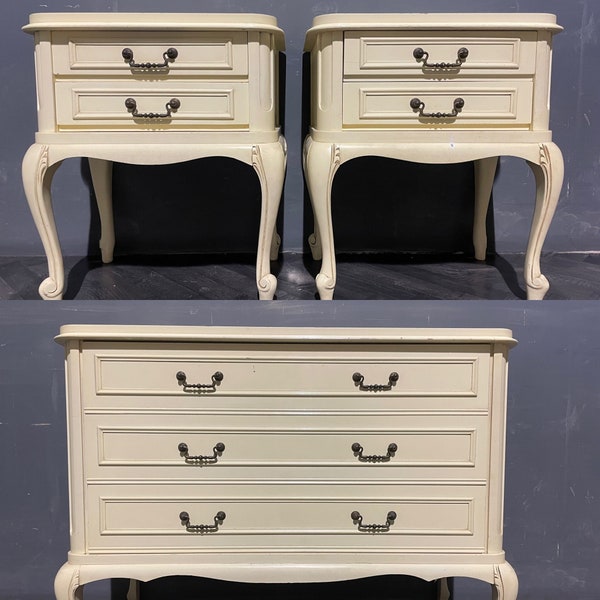 French original painted chest of  Drawers 3 drawer chest of drawers with matching 2 drawer bedsides