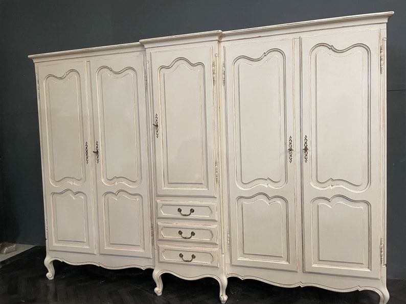 Stunning Large Vintage French Flat Top Painted Armoire 5 Door Wardrobe ...