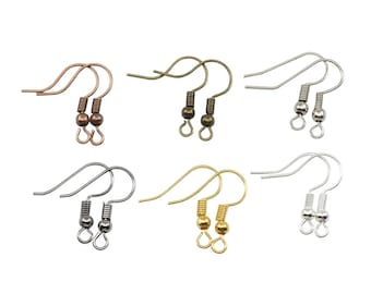 200 PCS Gold Silver Iron Ear Hook Wire Clasp With Bead Charms Earring Hooks Wires For DIY Jewelry Making Findings