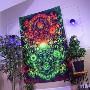 UV Black Light Reactive Sacred Geometry Wall Hanging - Spiritual Wall Art, Psychedelic Backdrop