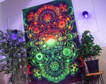 UV Black Light Reactive Sacred Geometry Wall Hanging - Spiritual Wall Art, Psychedelic Backdrop