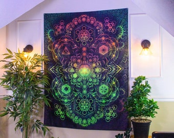 Wandtapijt heilige geometrie: psychedelische mandala muurkunst