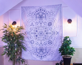 Wandtapijt heilige geometrie: psychedelische mandala muurkunst