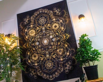 Wandtapijt heilige geometrie: psychedelische mandala muurkunst
