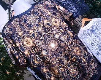 Sacred Geometry T-Shirt: Gold Elements, Rave Festival EDM Clothing