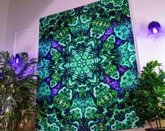 UV-reactief psytrance-tapijt: mandala blacklight-muurkunst
