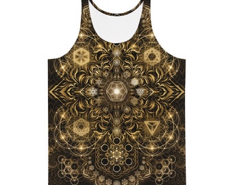 Gouden tanktop met heilige geometrie: festivalkleding heren