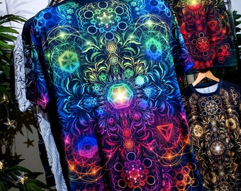 Sacred Geometry T-Shirt: Rainbow Rave Festival EDM Clothing