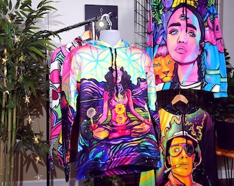Meditating Woman Psychedelic Hoodie: Unisex EDM Rave Clothing