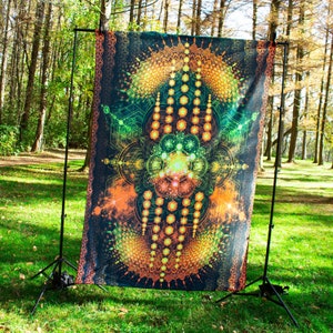 UV Schwarzlicht Reaktive Heilige Geometrie Wandbehang - spirituelle Wandkunst, psychedelischer Hintergrund