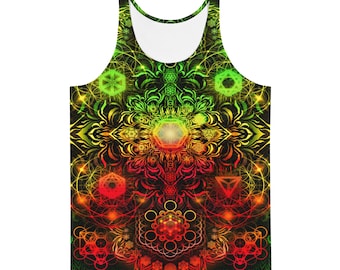 Psychedelische tanktop heren: neon rasta rave-shirt heilige geometrie