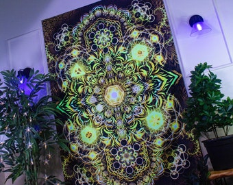 UV Black Light Reactive Sacred Geometry Wall Hanging - Spiritual Wall Art, Psychedelic Backdrop