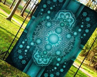 UV-reactief mandalatapijt: psychedelische blacklight-muurkunst (60 x 90 inch)