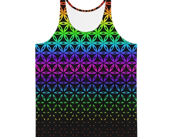 Flower Of Life-tanktop: ravetop met heilige geometrie in regenboogkleuren