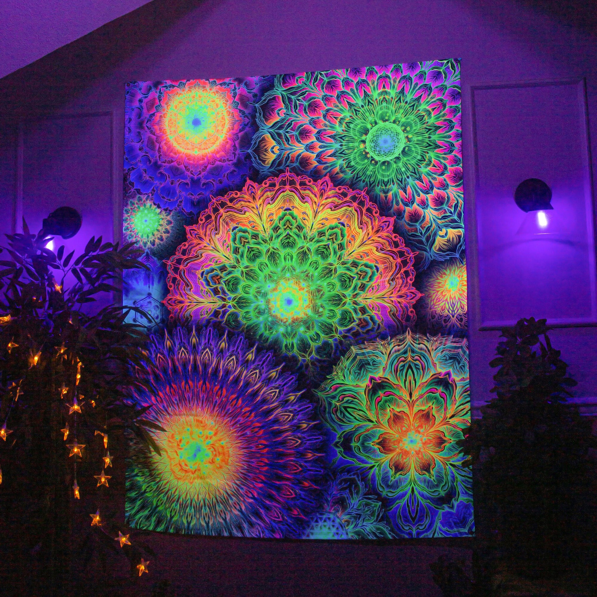 UV Reactive Wall Hanging Mandala Wall Art Trippy Black Light Tapestry Glow in the Dark Tapestries Black Light Art Psychedelic Backdrop Etsy