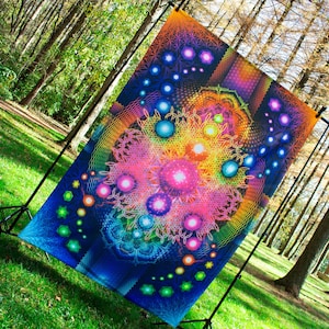 UV Schwarzlicht Reaktive Heilige Geometrie Wandbehang - spirituelle Wandkunst, psychedelischer Hintergrund