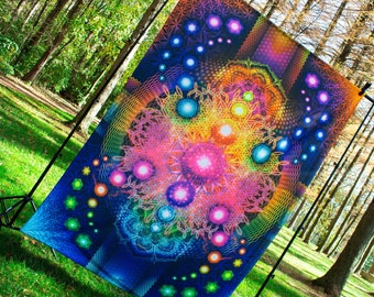 UV Black Light Reactive Sacred Geometry Wall Hanging - Spiritual Wall Art, Psychedelic Backdrop