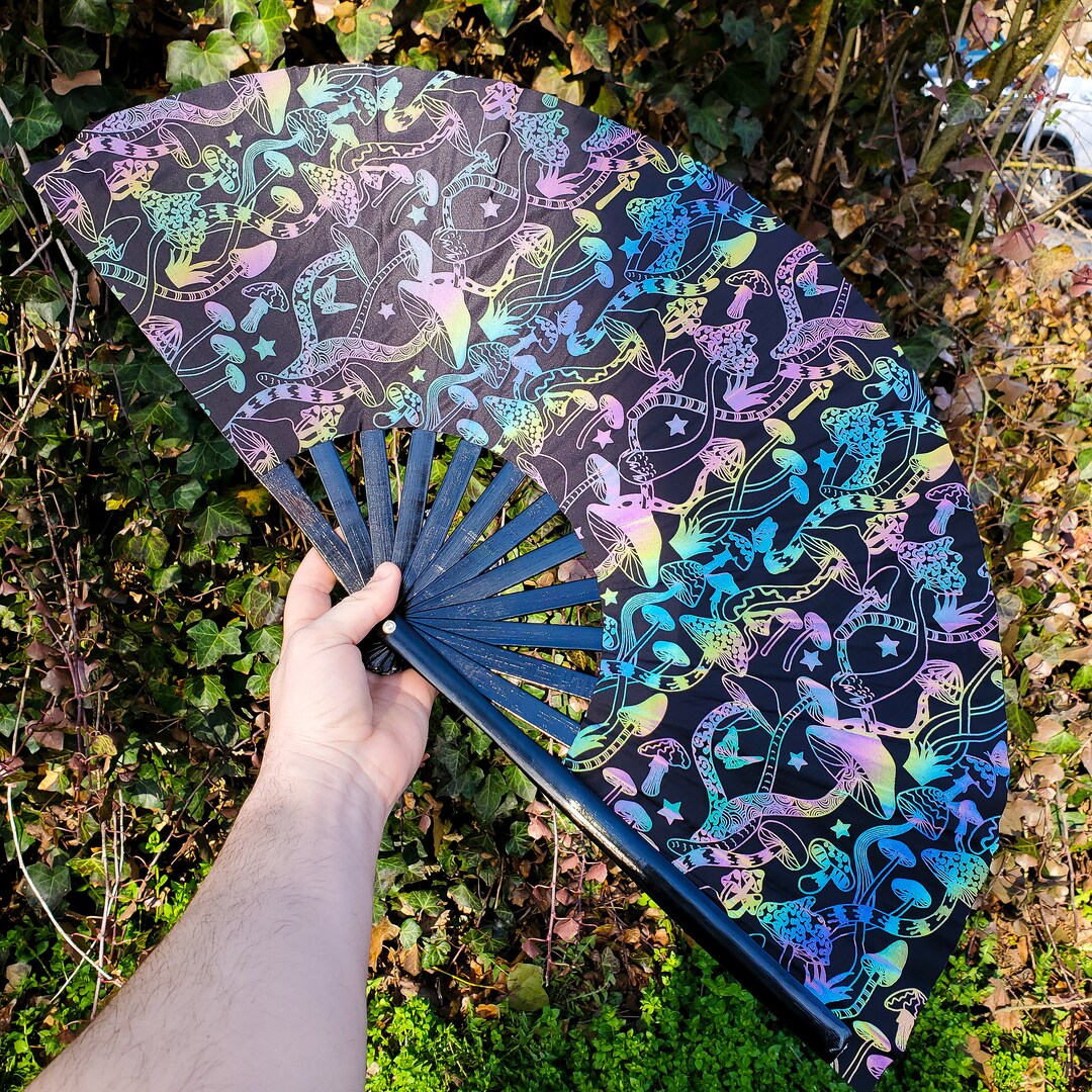 Reflective Hand Fan, Rave Hand Fan, Festival Hand Fan, Bamboo Folding