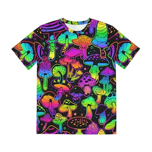Trippy Mushroom Pattern All Over Print Sublimation T-Shirt • Men&#39;s Rave Clothing • Festival Clothing • EDM Clothing • Psychedelic T Shirt