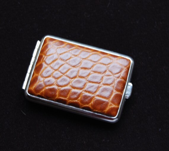 Pill case Brown embossed Croc - image 1