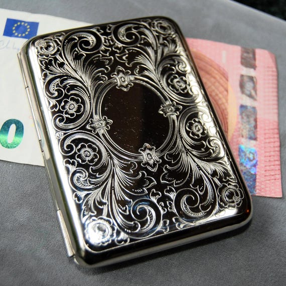 hansaware cigarette case Personal smooth black leatherette Dresden German Pocket Case for