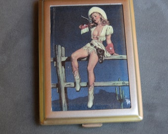 100mm Cigarette case  "Sharpshooter" Pin up Girl retro case