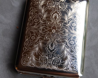 100mm German Silver Florentine  doubled sided cigarette/card case