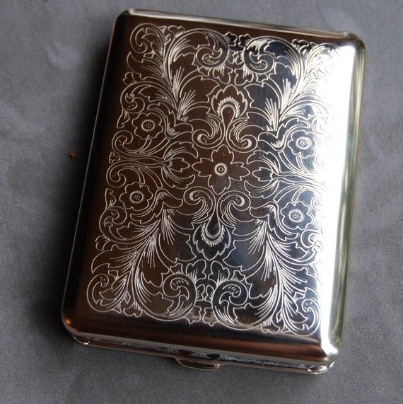 100 mm cigarette case 100mm German Silver Florentine Doubled Sided Cigarette/card Case