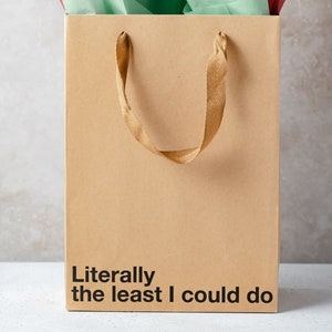 Literally the Least I Could Do, Funny Gift Bag perfect for gag gifts, office gift Christmas, White Elephant, Secret Santa, Holidays