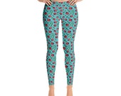 Ladybug Leggings, Blue, athletic, women 39 s leggings, stretchy workout pants, spandex, athleisure
