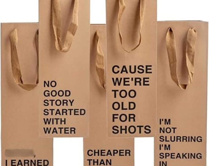 Funny Wine Gift Bag Set: Snarky Sayings, Kraft Paper, 5 Piece