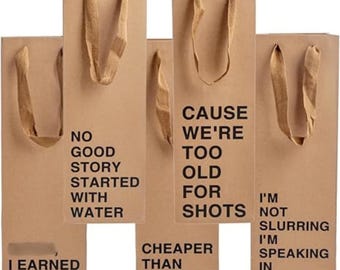 Funny Wine Gift Bag Set: Snarky Sayings, Kraft Paper, 5 Piece